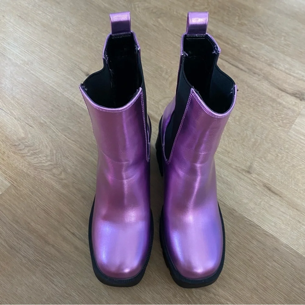 Madden Girl Tippah Womens Faux Leather Platform Mid-Calf Boots Purple Metallic